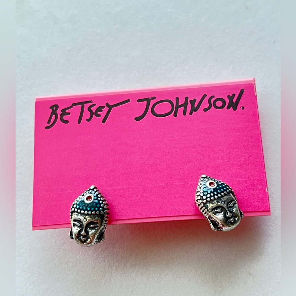 NWT Y2K Vintage Betsey Johnson Silver and Turquoise Buddha Earrings